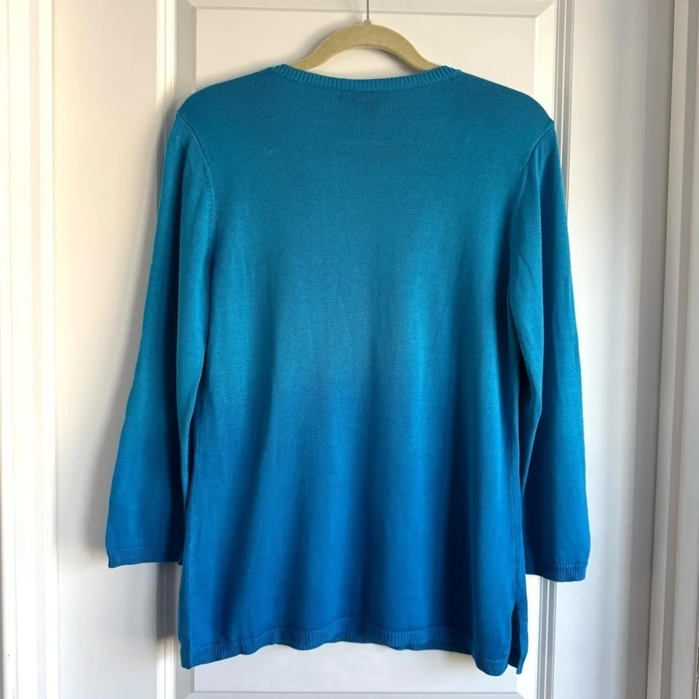 Lauren Ralph Lauren C-Neck Sweater Silk Pullover Preppy Resort Top Blue Ombré M